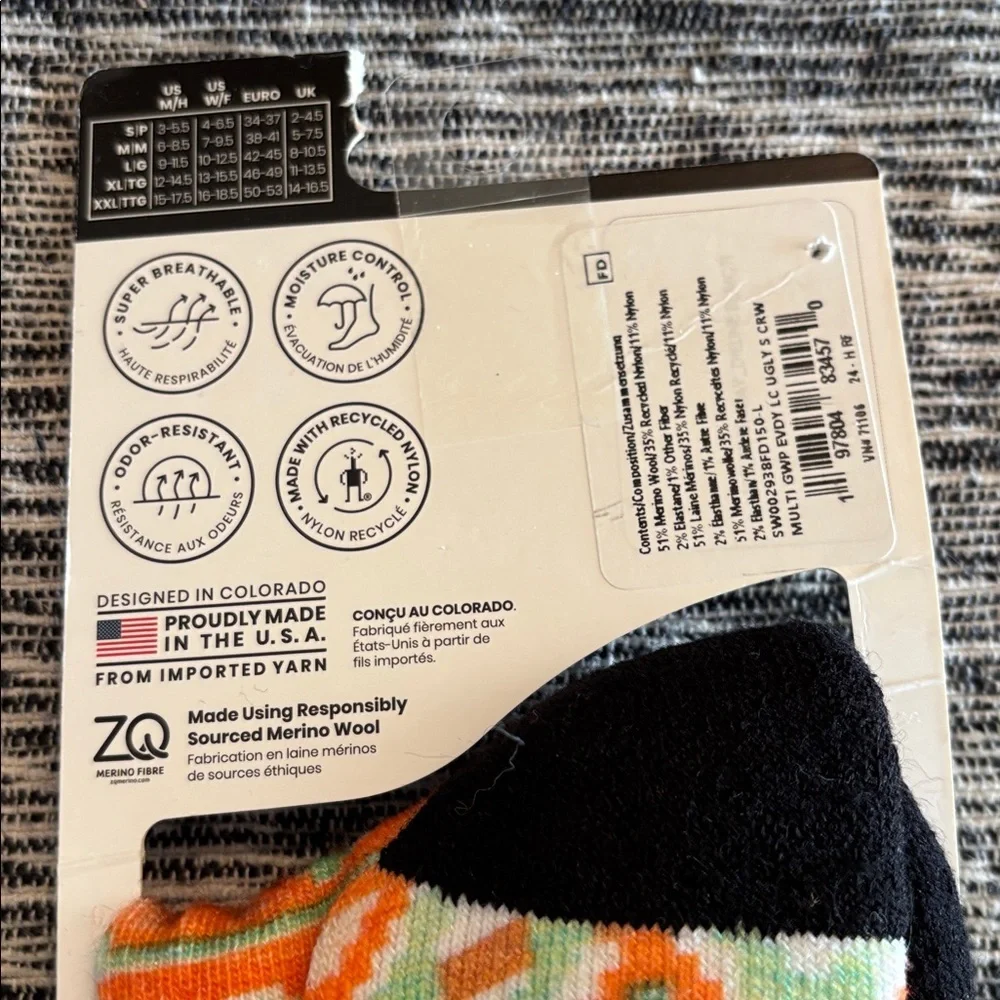 NWT UNISEX Smartwool everyday socks, large, orange  pattern